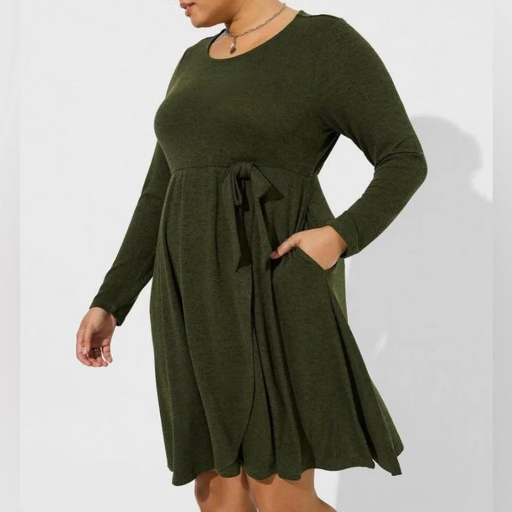 At The Knee Hacci Faux Wrap Dress 0X